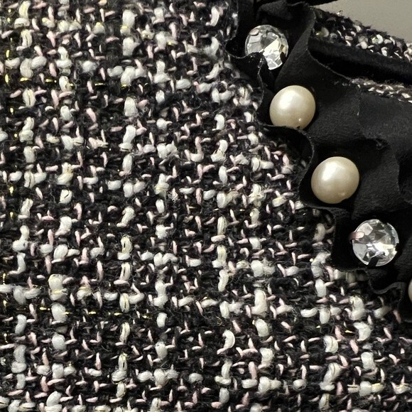 Maje Tweed Blazer Cropped Embellished Faux Pearls and Rhinestones XS - Picture 10 of 11